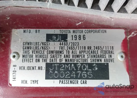 1986 Toyota Supra z USA, uszkodzony, nr VIN JT2MA70L3G0024765